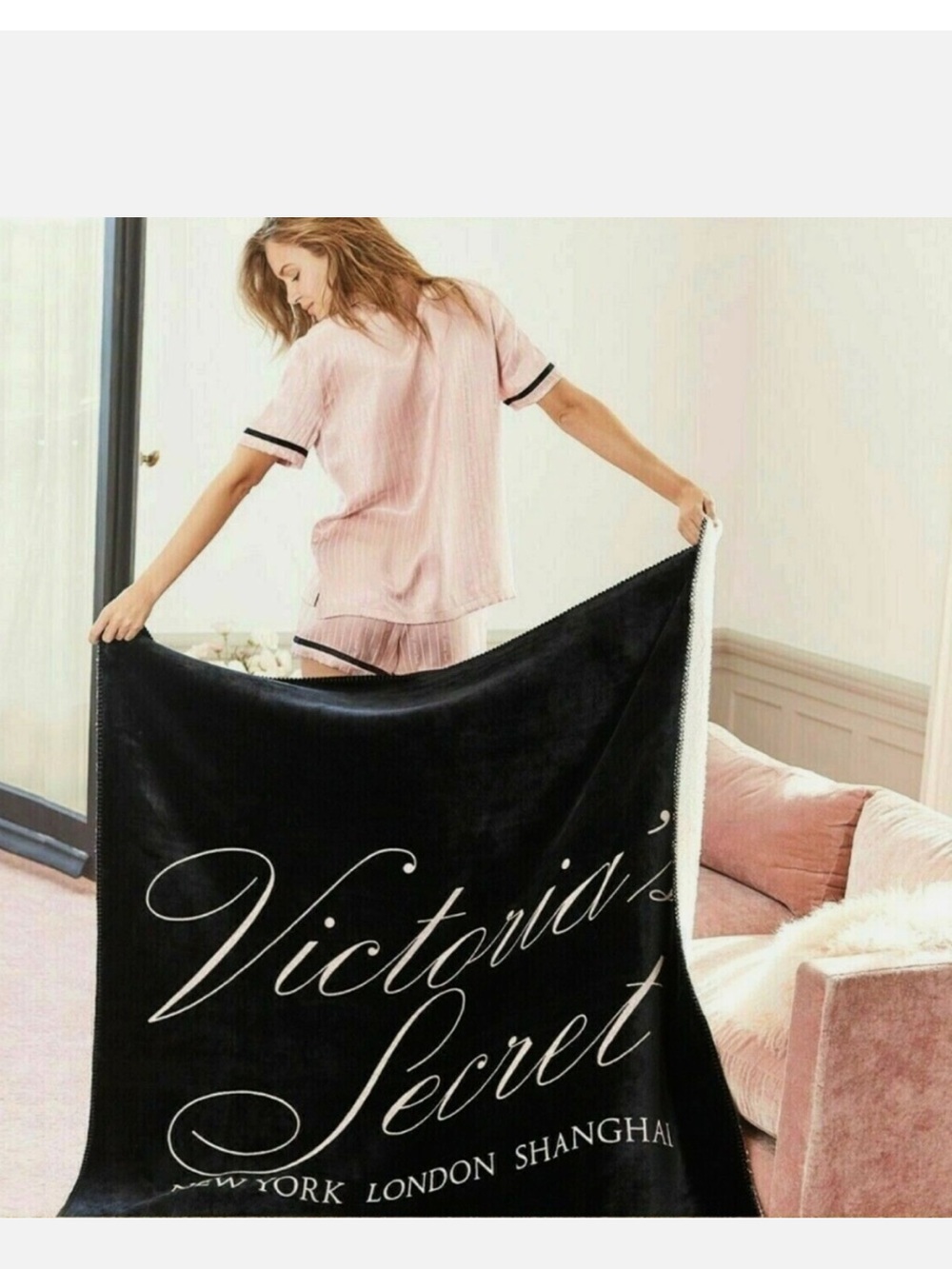 Victoria's Secret Black Blanket with White Script Logo